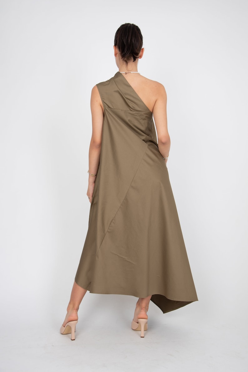 One Shoulder Dress/Green Kaftan/Asymmetrical Tunic/Cotton Maxi Dress/Beige Casual Kaftan/Party Dress/One Shoulder Dress/Stylish Dress/F2323 image 4