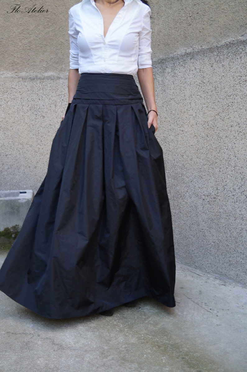 Lovely Black Long Maxi Skirt/High or Low Waist Skirt/Long Waistband Skirt/Handmade Skirt/Low Waisted Black Skirt/Formal Skirt/Skirt/F1190 画像 5
