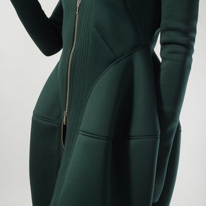 Hooded Long Neoprene Coat/Winter Cape Coat/Neoprene Coat/Long Sleeve Trench Coat/Large Pockets Coat/Autumn Winter Green Coat/F1824 image 7