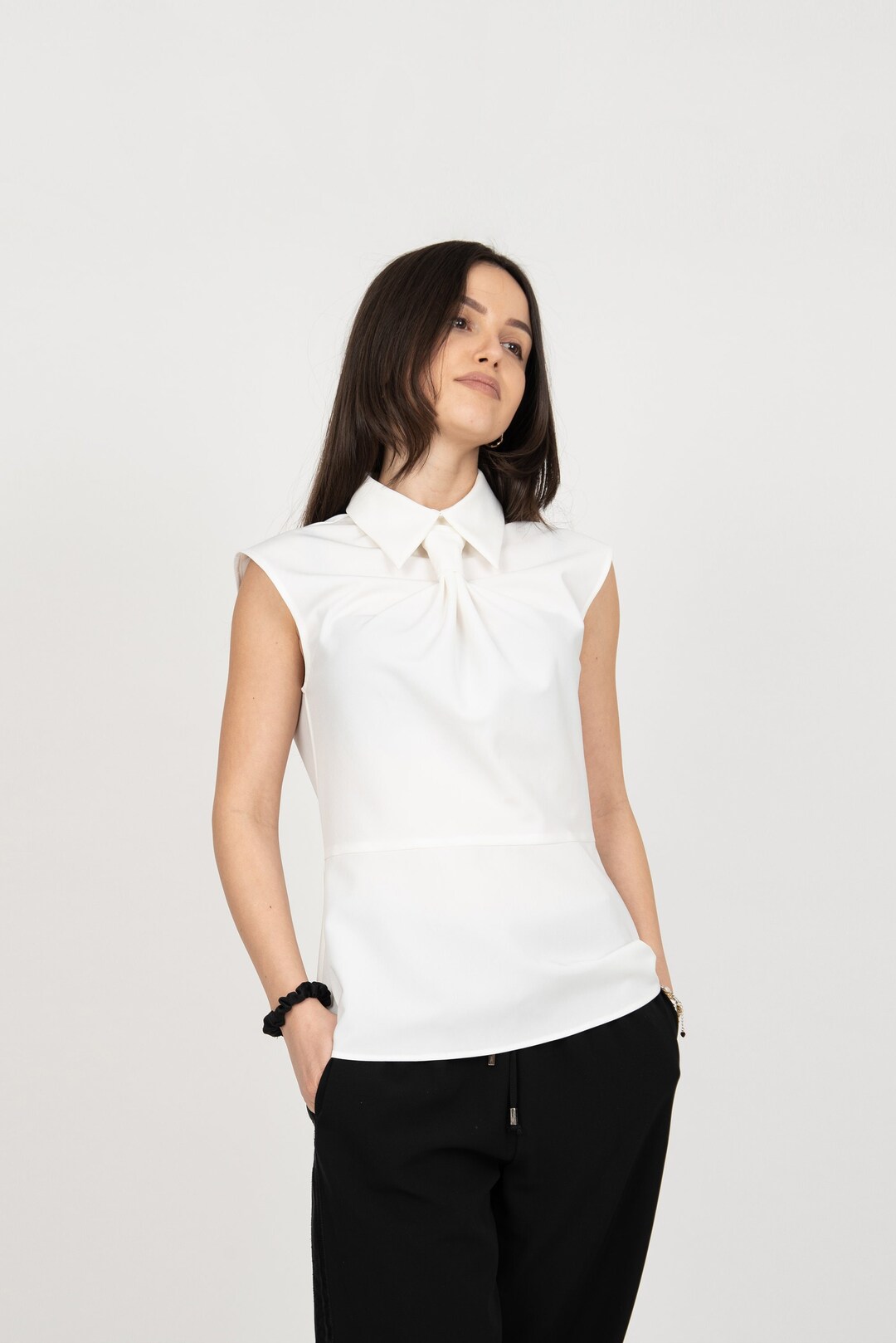 Smart White Shirt/collared White Top/sleeveless Shirt/handmade - Etsy