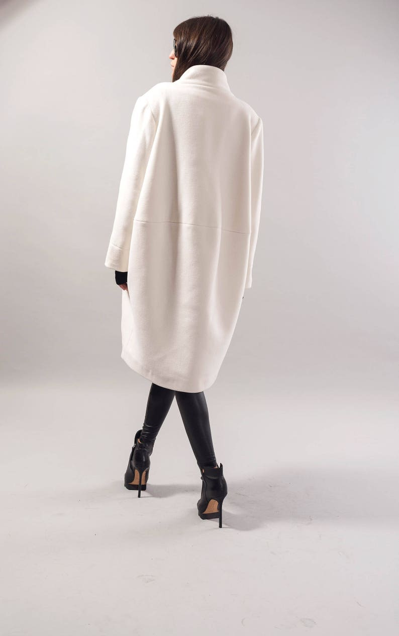 Straight Coat/Off White Coat/Wool Cashmere Coat/Winter Coat/Oversize Coat/Unstructured Coat/Asymmetrical Coat/Extravagant Coat/F1731 image 7