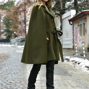 Winter Cape Coat/Green Jacket/Cape Coat/Cape Jacket/Green Fashion Cape Coat/Winter Jacket/Cloak Coat/Military Green Handcrafted Cloak/F2199 image 7