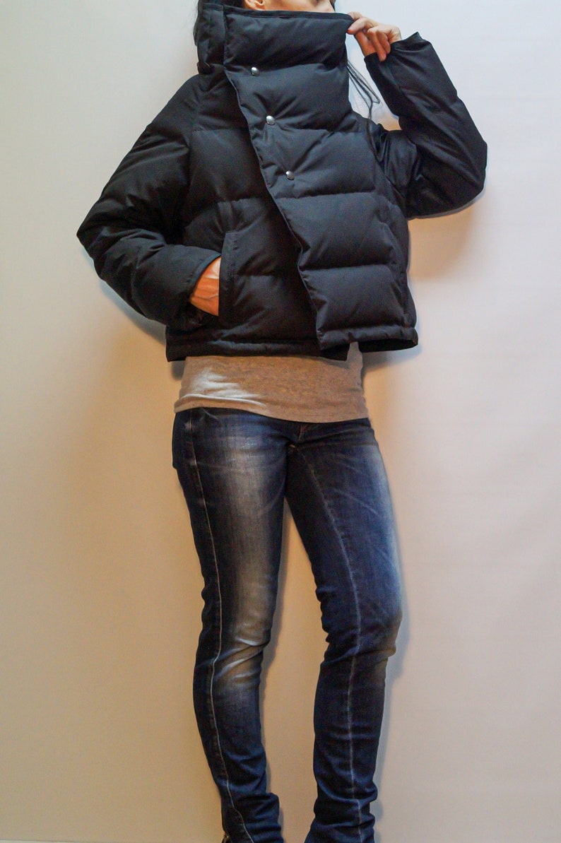 Black Quilted Jacket/Windproof Jacket/Black Warm Jacket/Extra Warm Coat/Trendy Jacket/Buttoned Jacket/Winter Extravagant Coat/Cropped/F1481 image 1