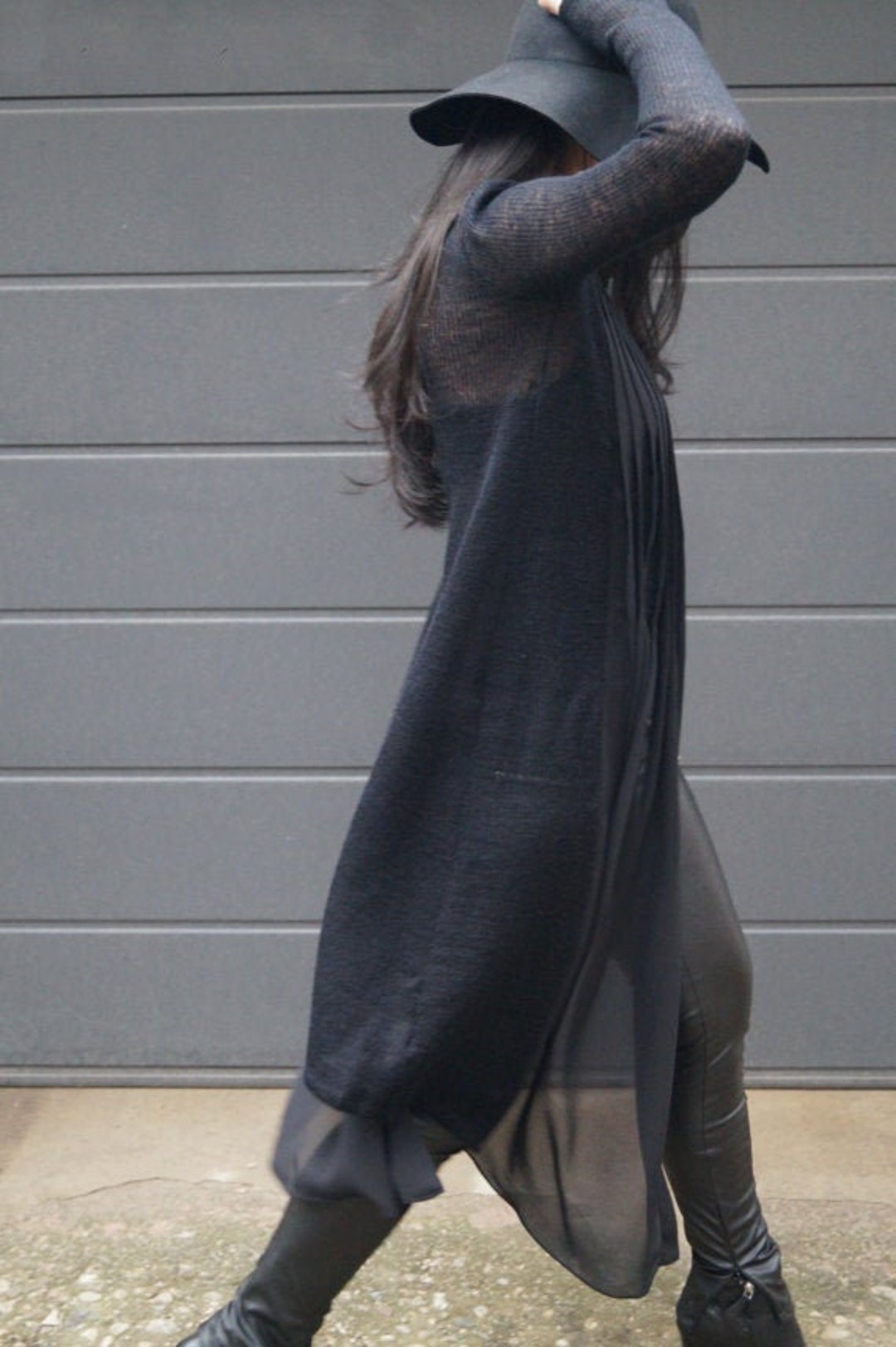 Black Loose Asymmetrical Cardigan/shirt Cardigan/knit Cardigan/chiffon ...