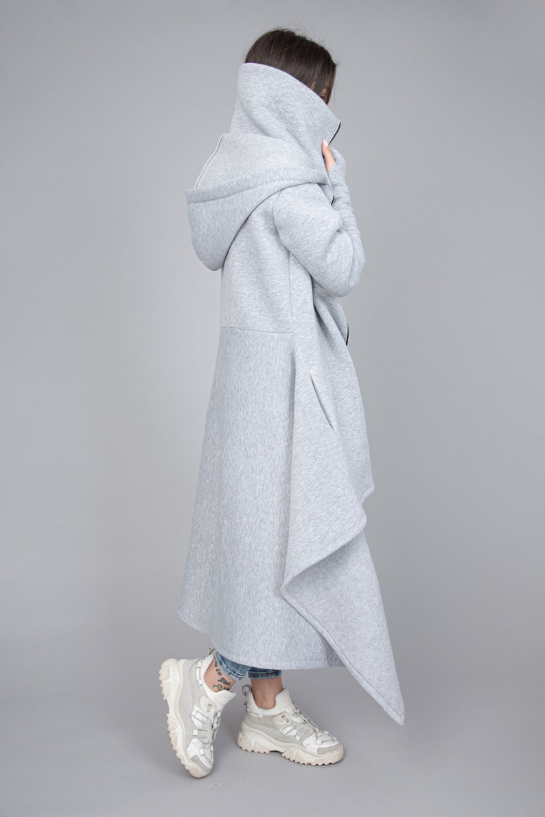 Cowl Neck Sweatshirt/Asymmetrical Hem Top/Oversized Loose Loungewear/Hoodie Top/Cozy Coat/Gray Coat/Gray Oversized Sweatshirt/F2286 image 1