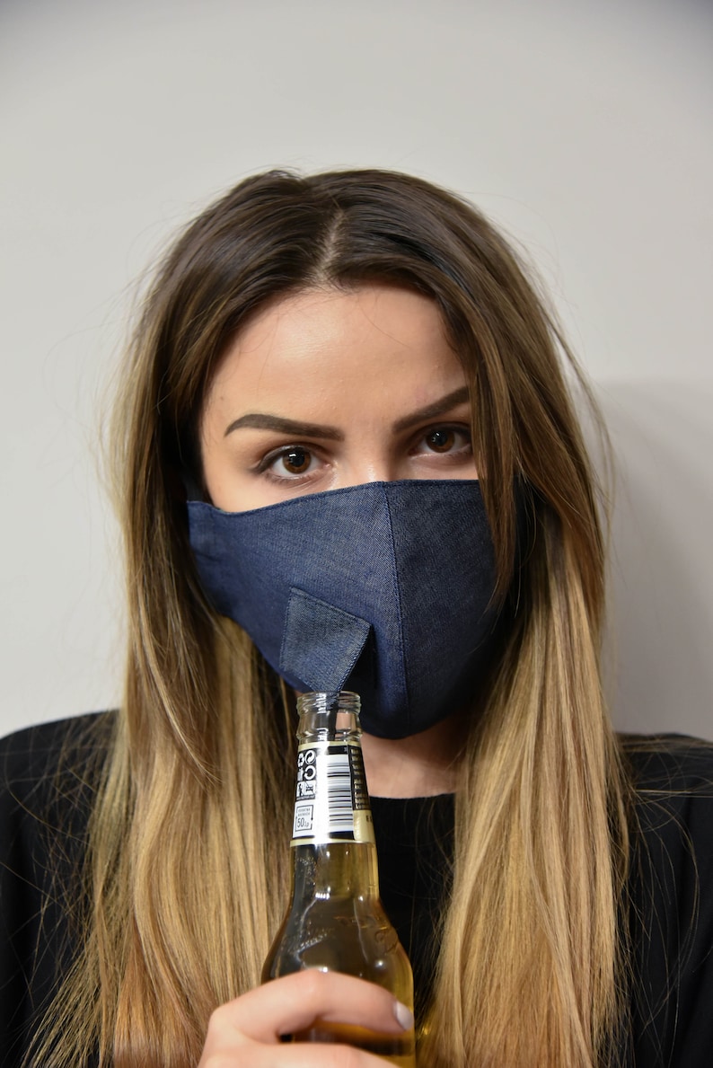 Blue Face Mask With Slit/face Mask With Opening/washable Mask/reusable ...