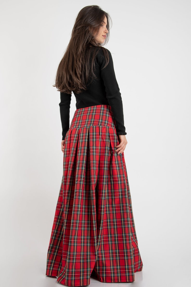 Lovely Checked Long Maxi Skirt/High or Low Waist Skirt/Long Waistband Skirt/Handmade Skirt/Low Waisted Black Skirt/Formal Skirt/Skirt/F2128 image 6