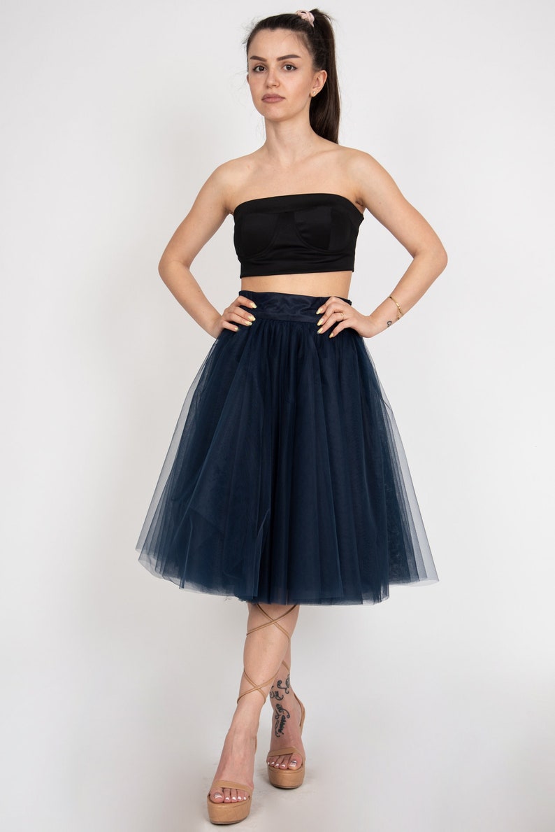 Women Tulle Skirt/Tutu Skirt/Princess Skirt/Blue Short Skirt/Blue Tutu Skirt/Casual Ballet Skirt/Dark Blue Mini Skirt/F2414 image 1