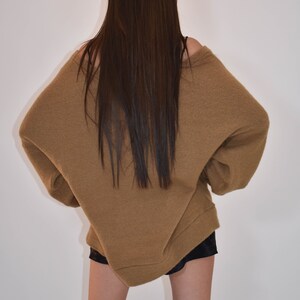 Handmade Oversized Sweater/Knitwear Top/Sweater Dress/Camel Long Pullover/Loose Plus Size Sweater/Off Shoulder Sweater/Camel Blouse/F1806 image 4