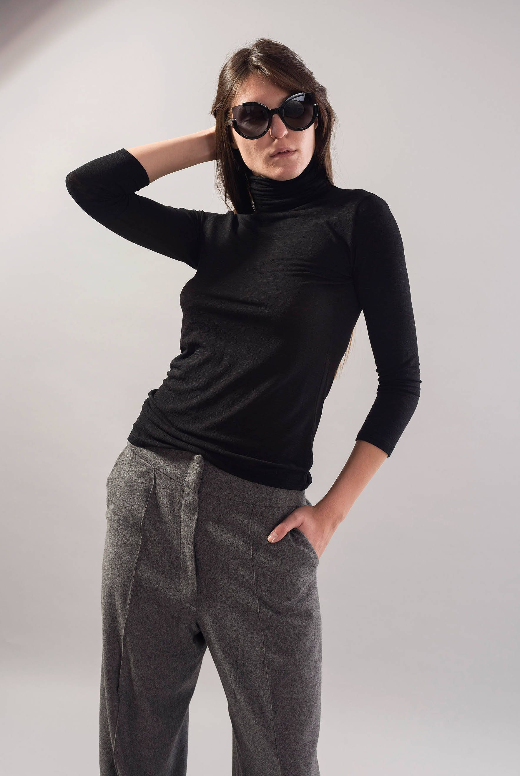 Black Turtleneck With 3/4 Sleeves/classic Turtleneck Top