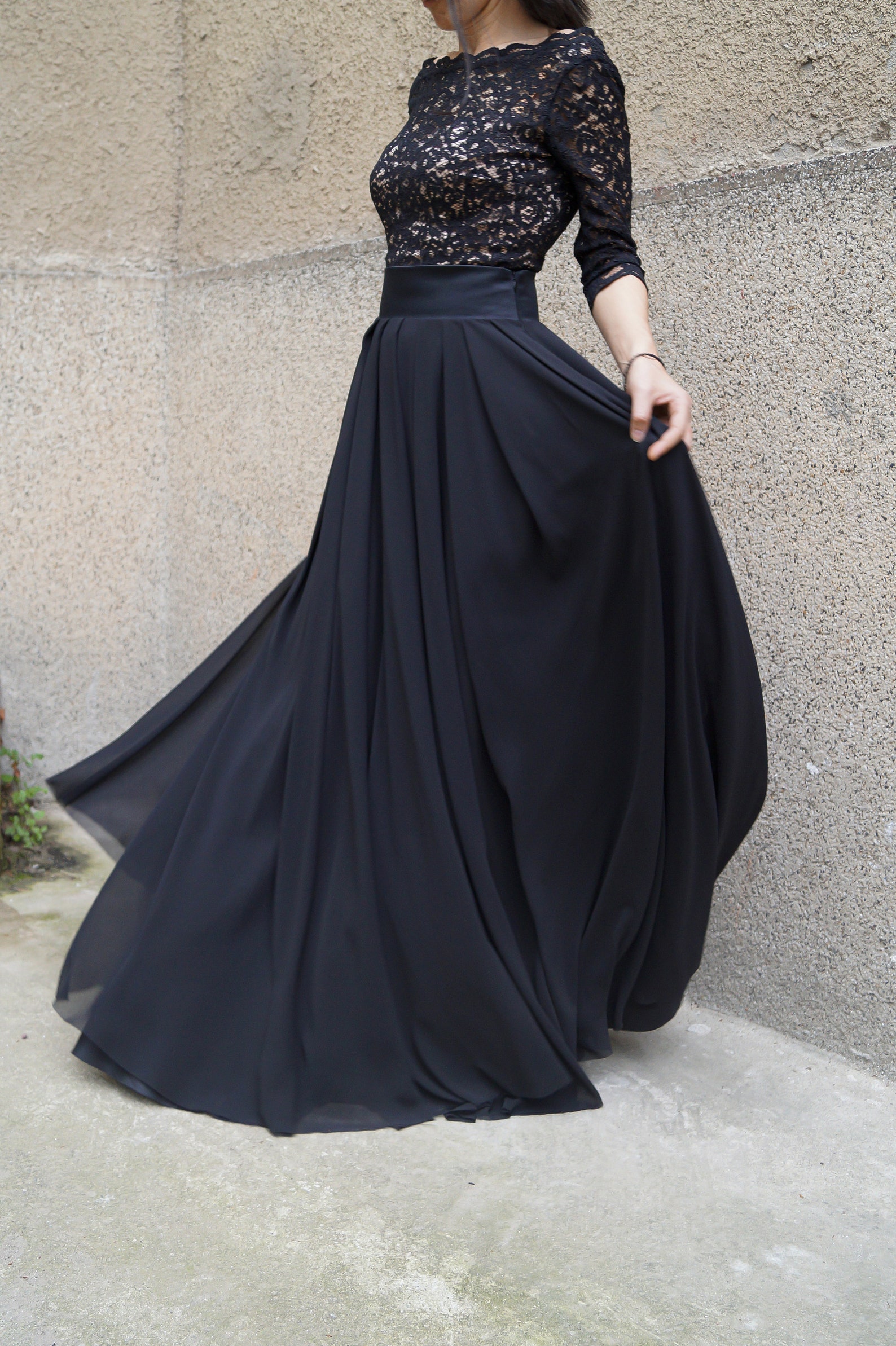 Summer Long Skirt/handmade Black Skirt/black Chiffon - Etsy