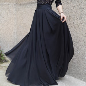 Summer Long Skirt/handmade Black Skirt/black Chiffon - Etsy