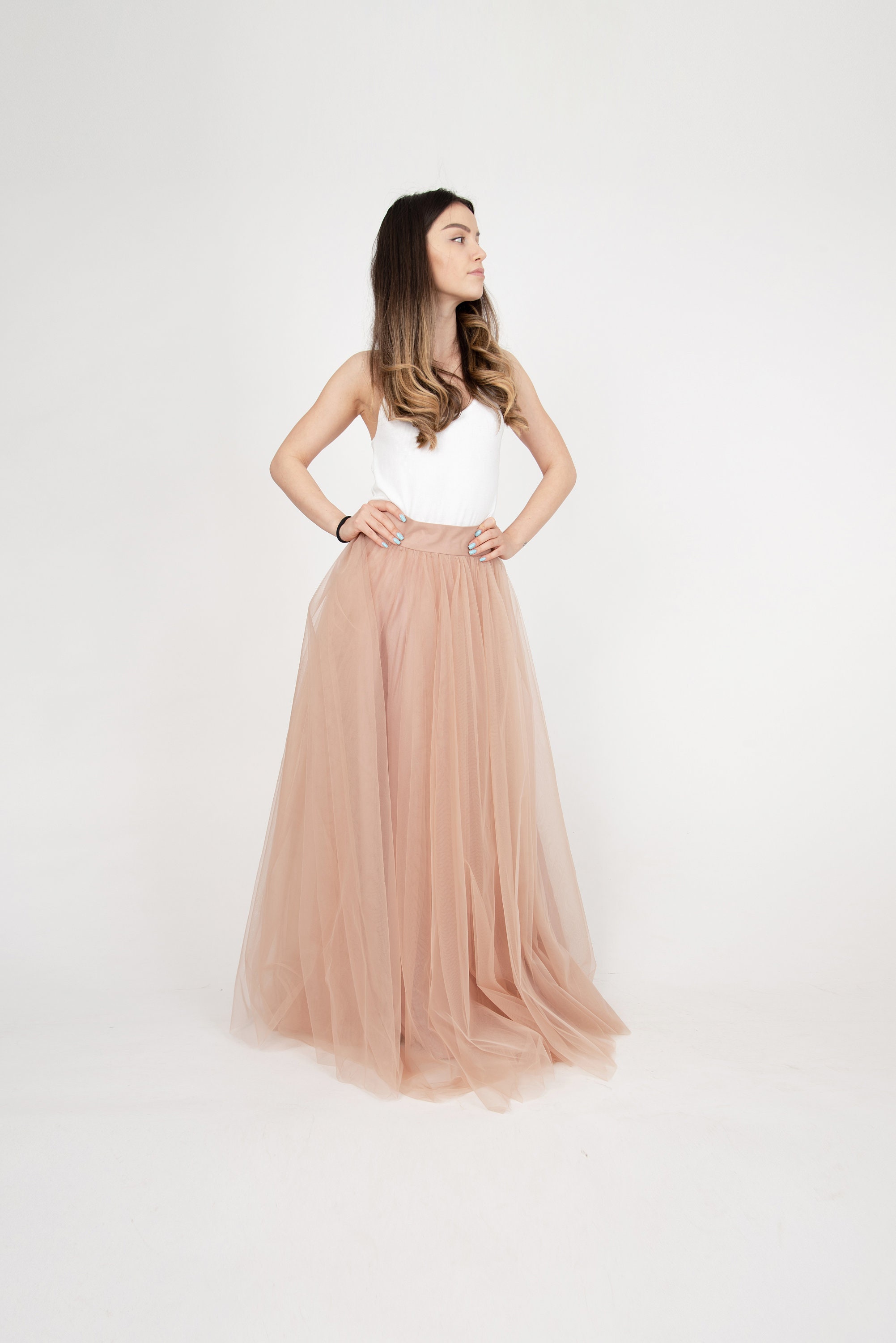 PROMLINK Floor Length Tulle Tutu Skirt - High Waist Princess Maxi Skirt With Removable Belt For Parties, Weddings