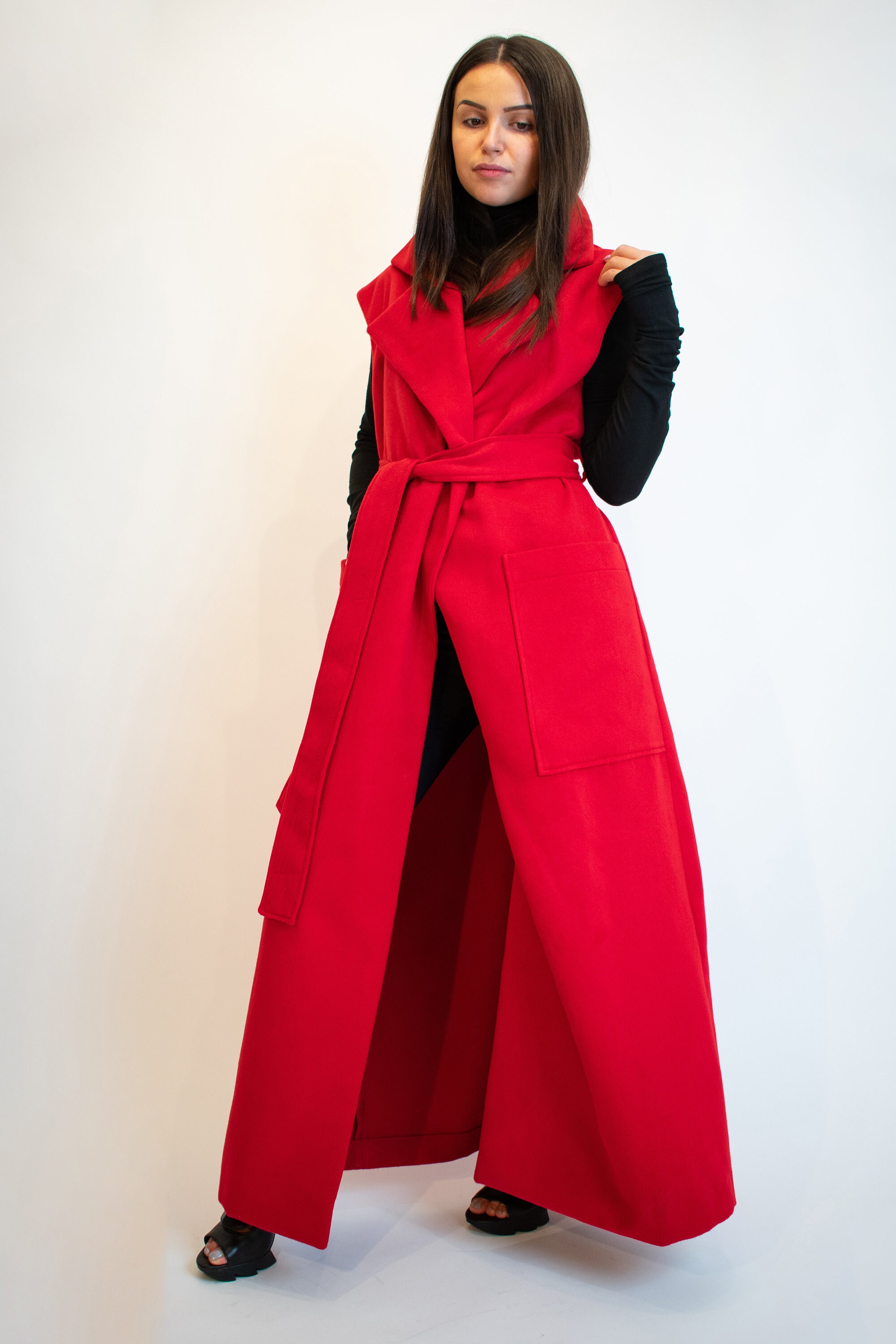 High Collar Vest/Asymmetrical Vest with Pockets/Wool Etsy España