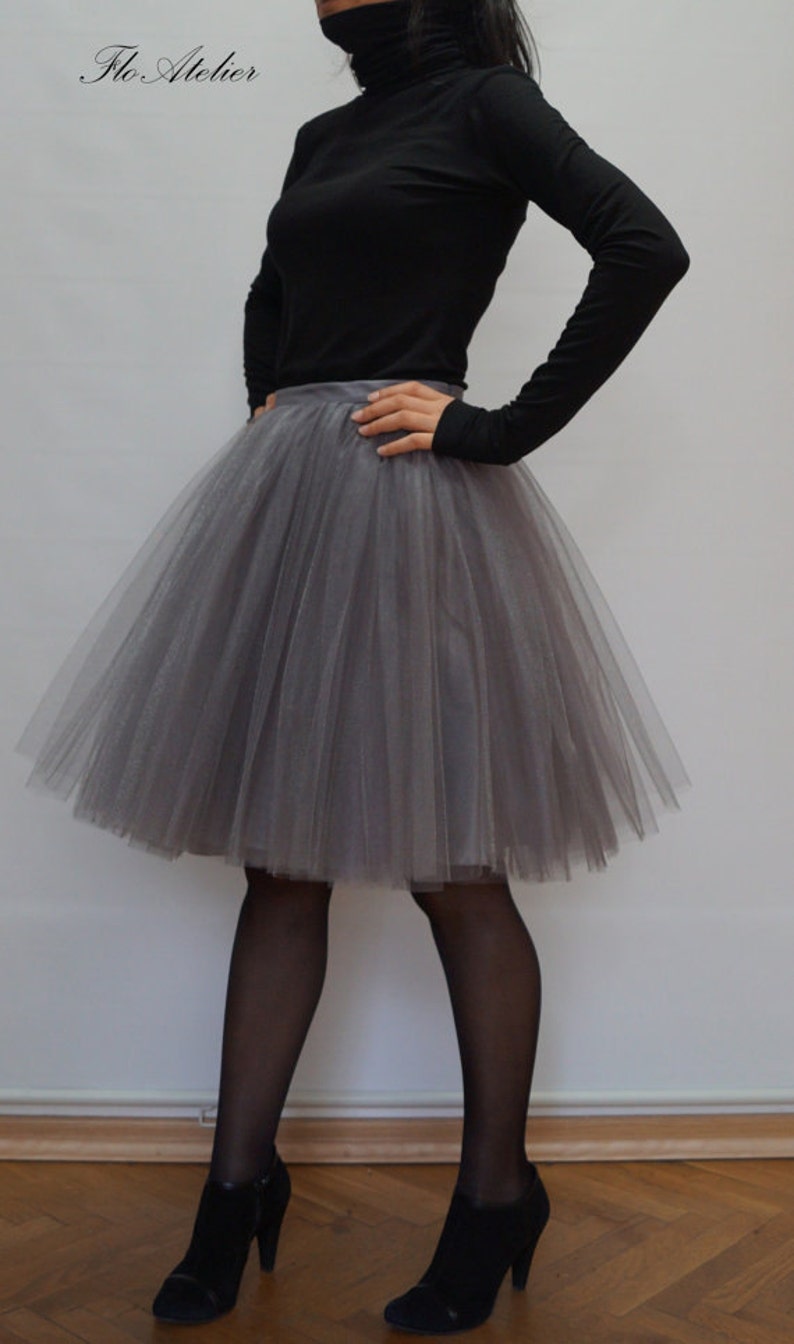 Women Tulle Skirt/Tea Length Tutu Skirt/Princess Skirt/Wedding Skirt/Knee Length Skirt/Gray Skirt/Grey Tutu Skirt/Grunch Skirt/F1294 image 1