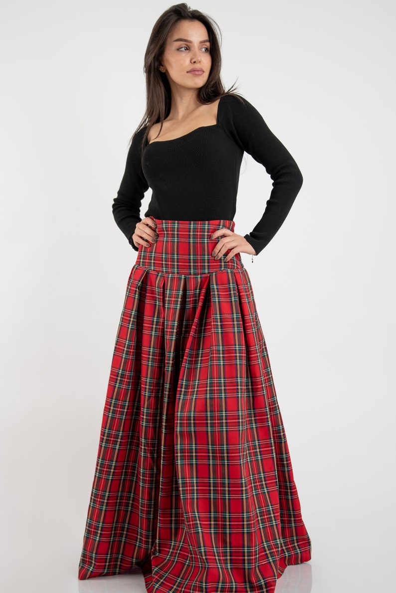 Lovely Checked Long Maxi Skirt/High or Low Waist Skirt/Long Waistband Skirt/Handmade Skirt/Low Waisted Black Skirt/Formal Skirt/Skirt/F2128 image 4