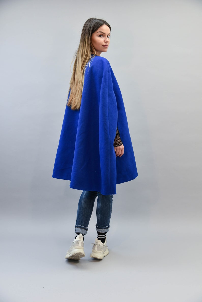 Winter Cape Coat/Handmade Jacket For Women/Wool Blue Cape/Cape Etsy