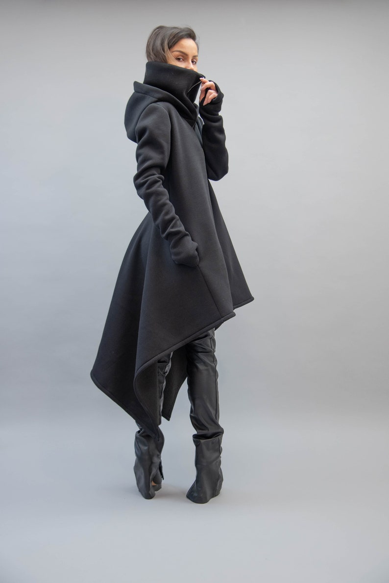 Cowl Neck Sweatshirt/Asymmetrical Hem Top/Oversized Loose Loungewear/Hoodie Top/Cozy Coat/Black Coat/Black Oversized Sweatshirt/F2218 image 1