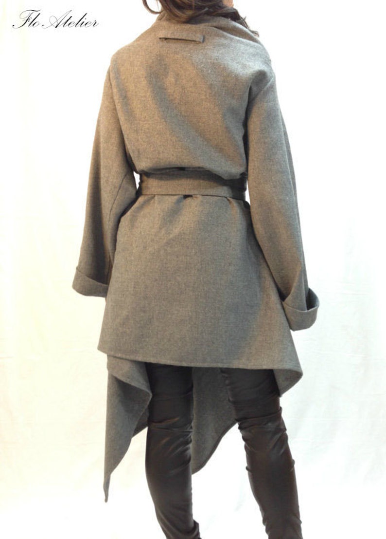 Grey Long Wool Coat/Winter Cape Coat/Cashmere Wool Coat/Long Sleeve Trench Coat/Asymmetrical Coat/Baby Wearing Wool Coat/Handmade Coat/F1177 image 2