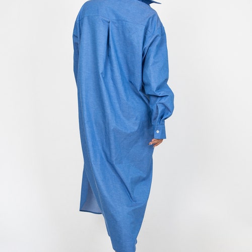 Maxi Shirt/Elegant Formal Shirt/Minimalist Shirt/Oversized Shirt/Loose shops Oversized shirt with pocket/Blue Handmade Shirt Dress/F2407