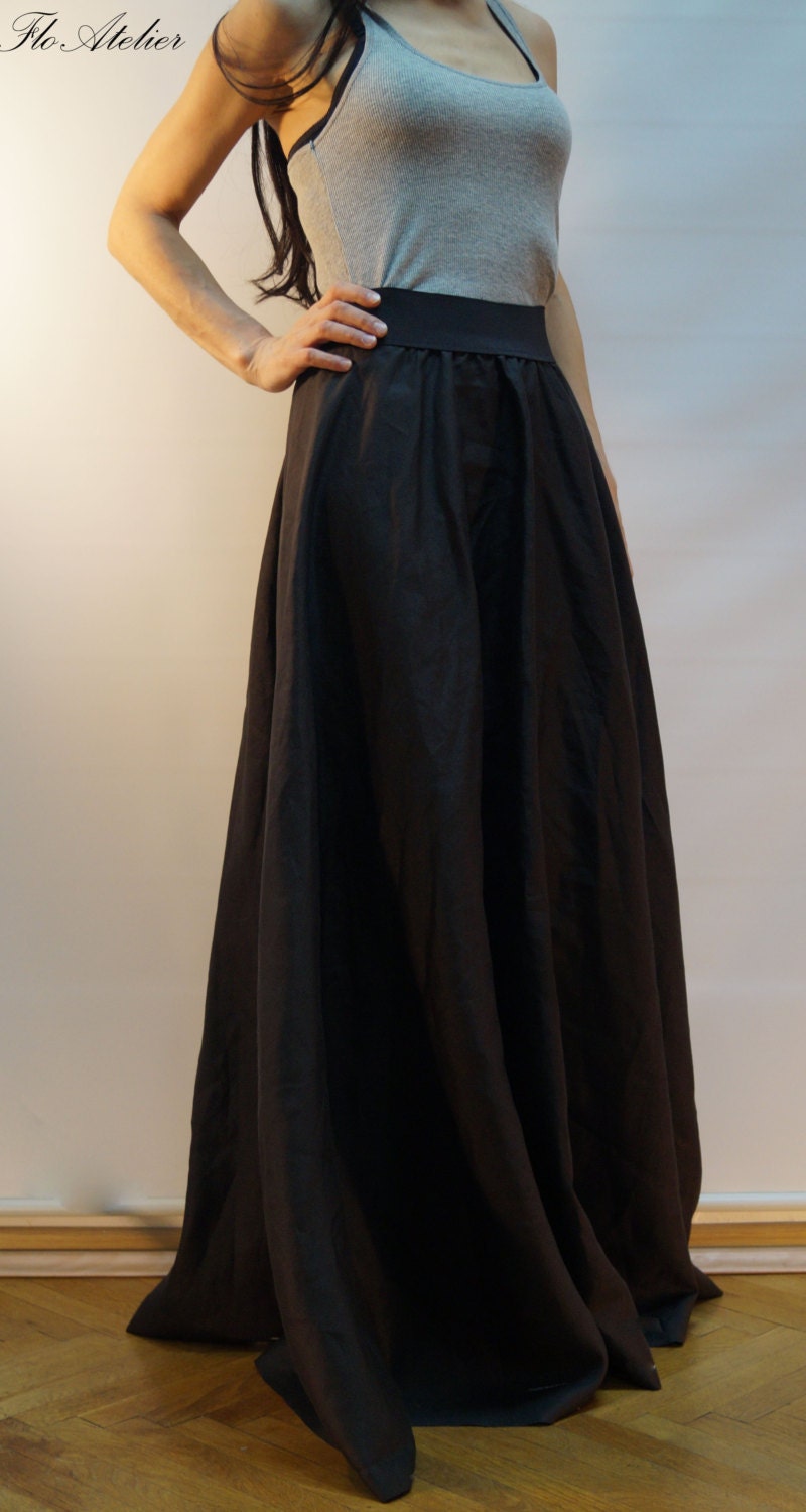 burgundy linen fall new skirts loose elastic waist maxi skirts