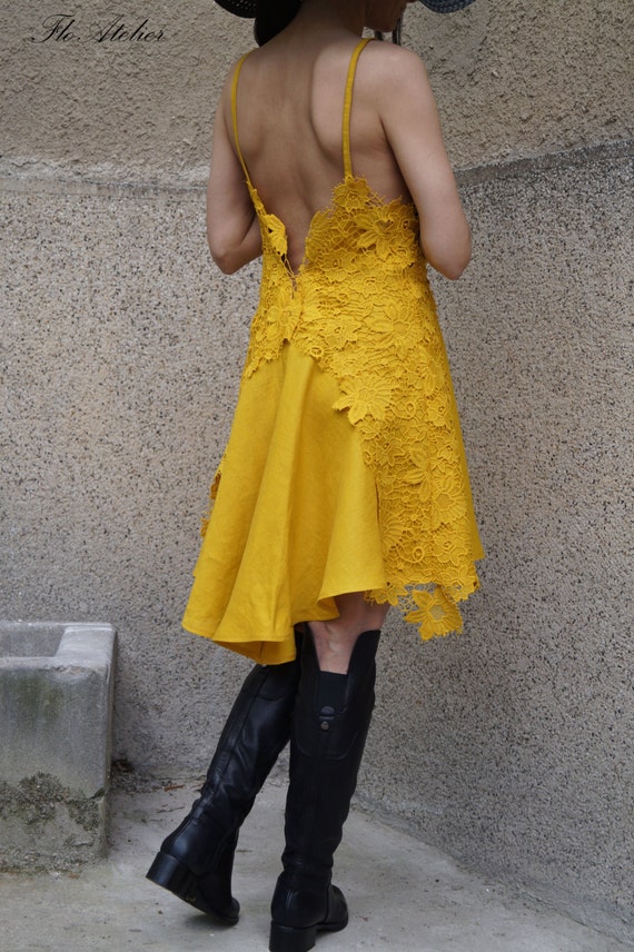 chinese dress ladies Yellow Satin Lace Maxi Dress – self-portrait-US