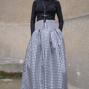 Gingham Lovely Black and White Long Maxi Skirt/High or Low Waist Skirt/Long Waistband Skirt/Fashion Skirt/Pleated Skirt/Maxi Skirt/F1578 image 7