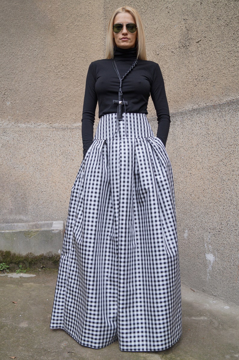 Gingham Lovely Black and White Long Maxi Skirt/High or Low Waist Skirt/Long Waistband Skirt/Fashion Skirt/Pleated Skirt/Maxi Skirt/F1578 image 7