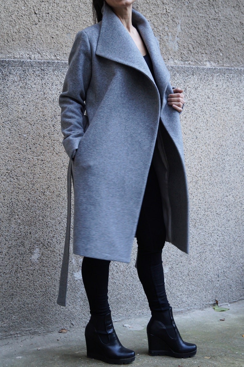 Grey Lined Coat/cashmere Wool Coat/winter Coat/belted Coat/xxl Etsy