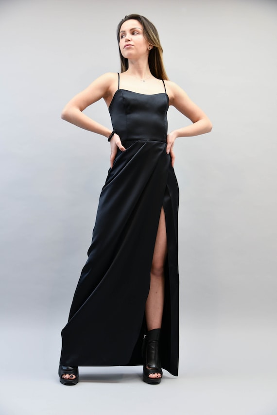 Black satin cheap gown