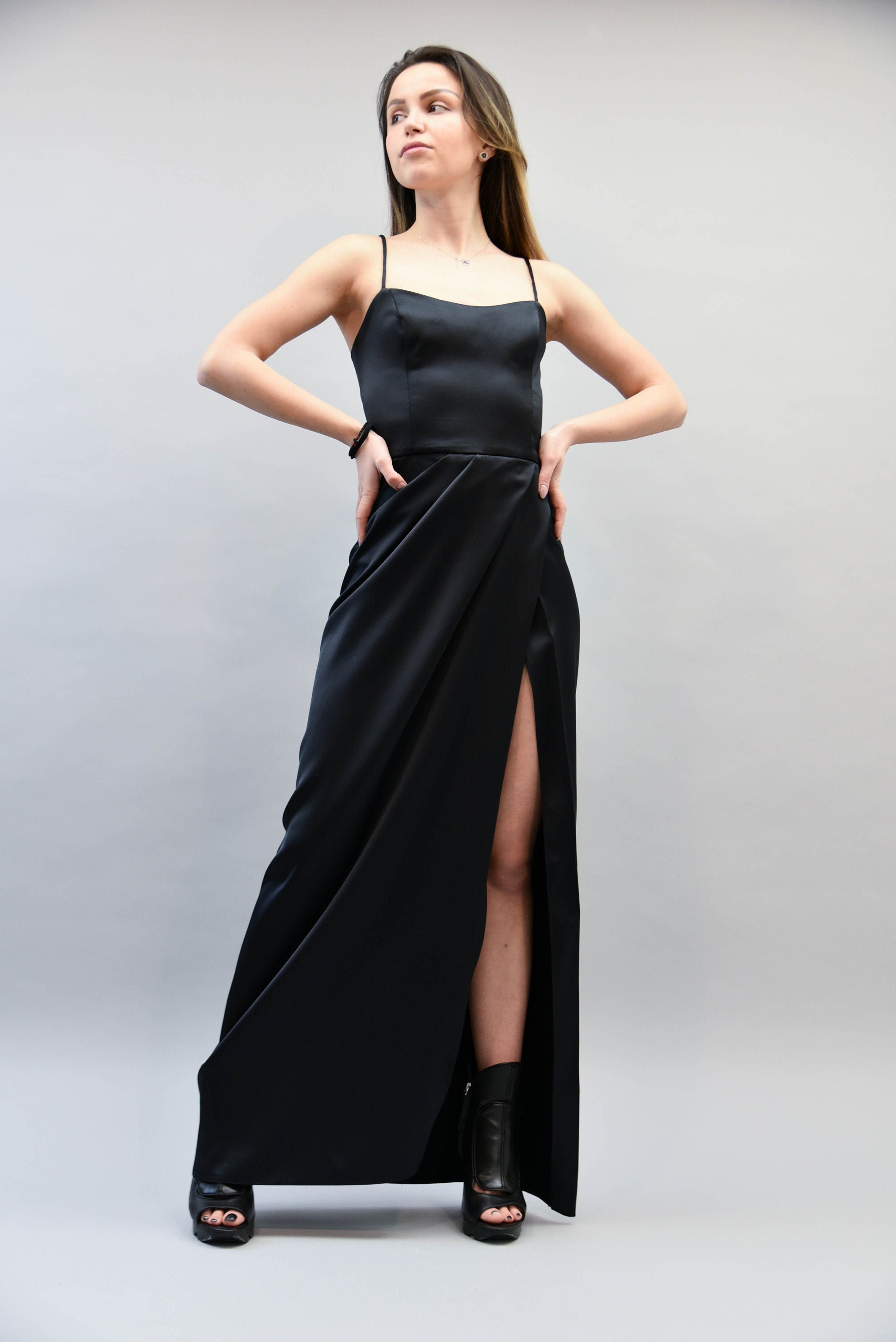 Black Satin V Neck Mini Wrap Dress | Glamorous | SilkFred