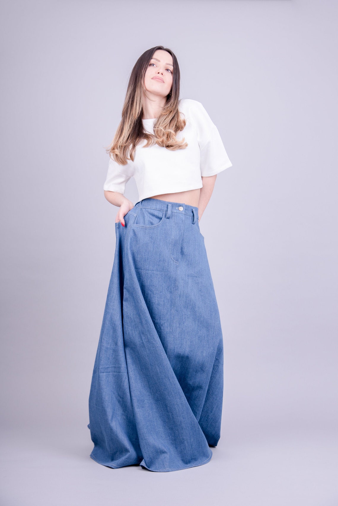 Maxi Skirt/Denim Oversized Skirt/Jean Skirt/Casual Maxi | Etsy