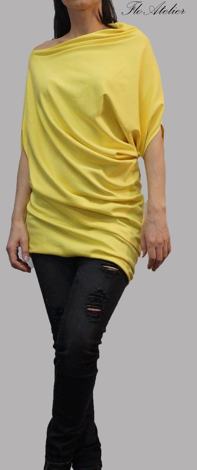 Oversized Asymmetrical TunicYellow TopHandmade Cotton DressLoose Women TunicCotton BlouseHandmade Sweater DressAsymmetrical TopF1084