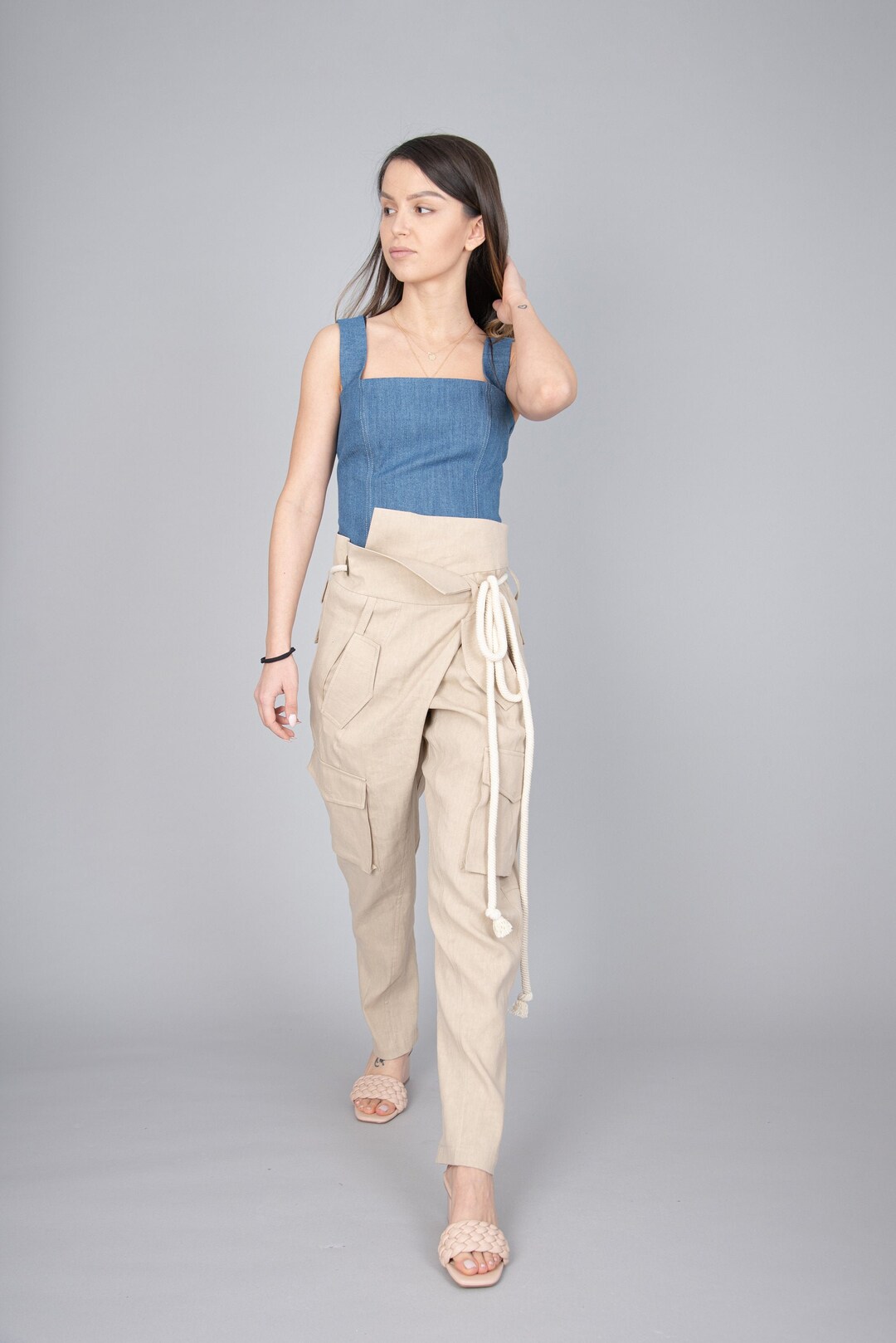 Tapered Linen Pants/loose Linen Pants/casual Drop Crotch Etsy