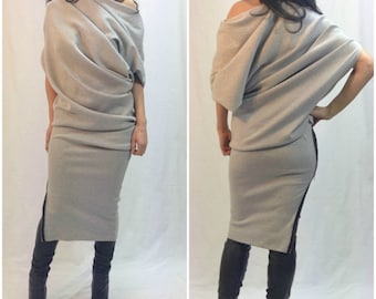 Asymmetrical Maxi Tunic Dress/Extravagant Grey Kaftan/Loose Dolman Sleeve Dress/Casual Top/Handmade Tunic/Grey Oversized Tunic/F1100