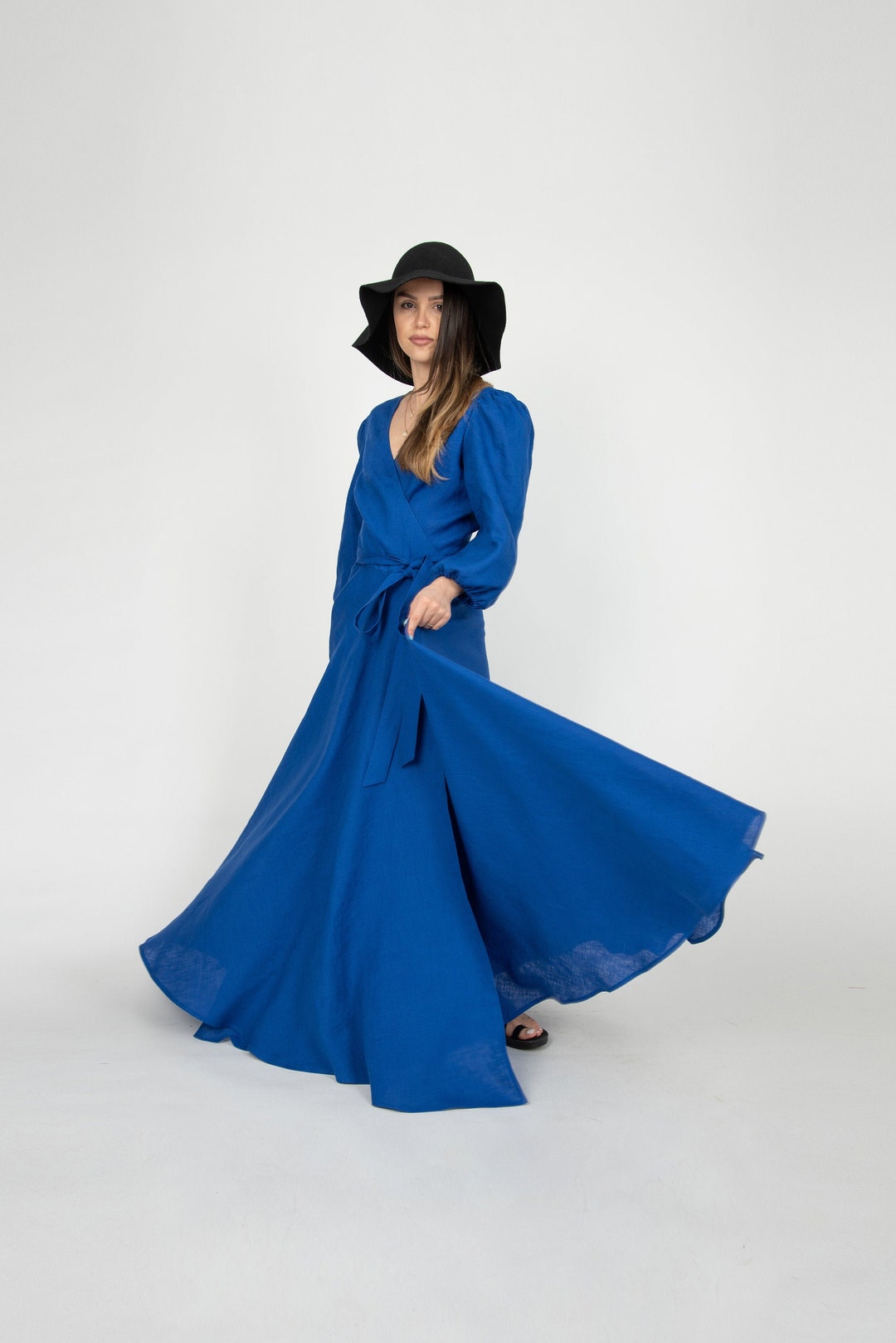 Marianne Blue Gingham Wrap Dress - 100% Linen main image 0