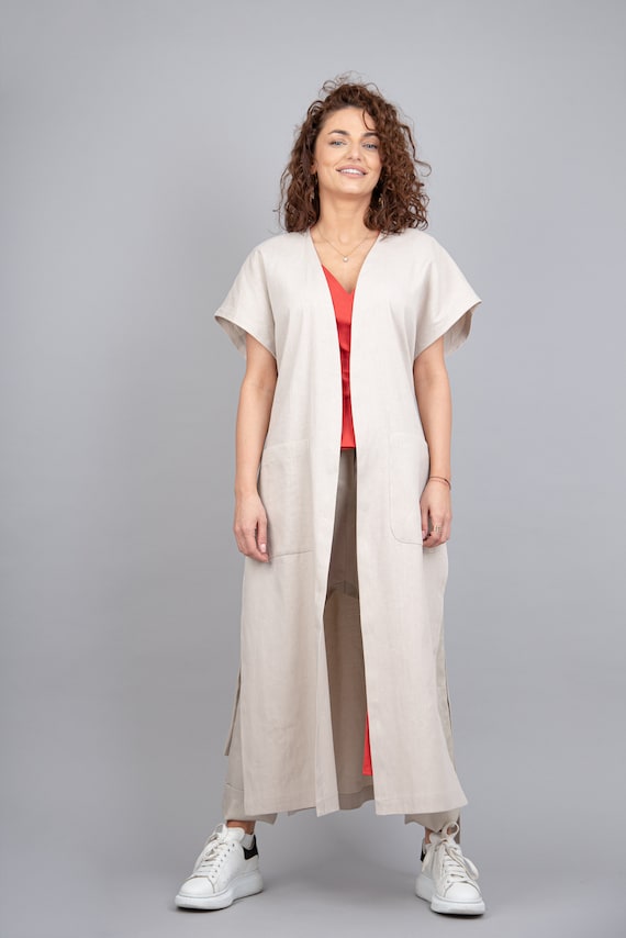 Long Linen Vest With Pockets/linen Vest With Slits/linen Loose