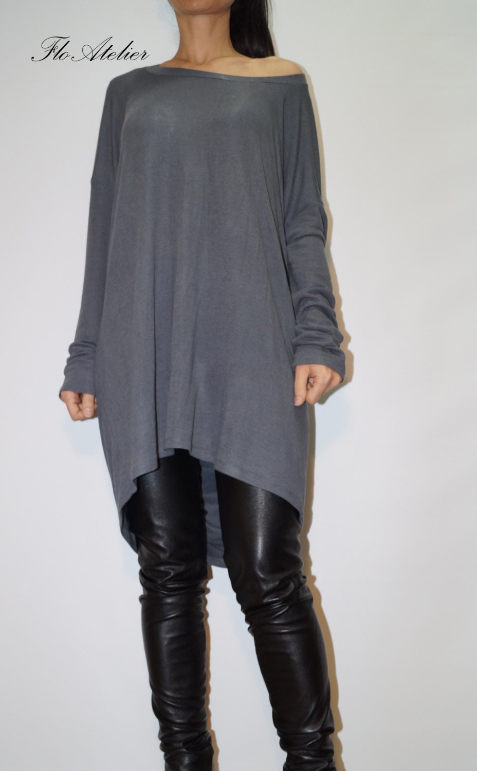 Loose Long Grey Blouse/knit Oversized Top/summer Grey - Etsy