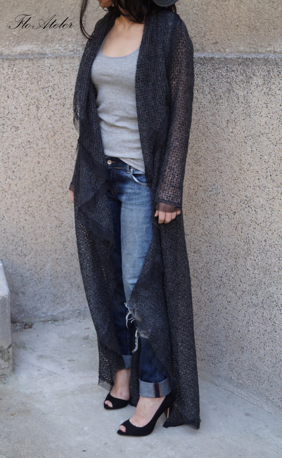 Charcoal Grey Loose Asymmetrical Cardigan/poncho Coat/long - Etsy