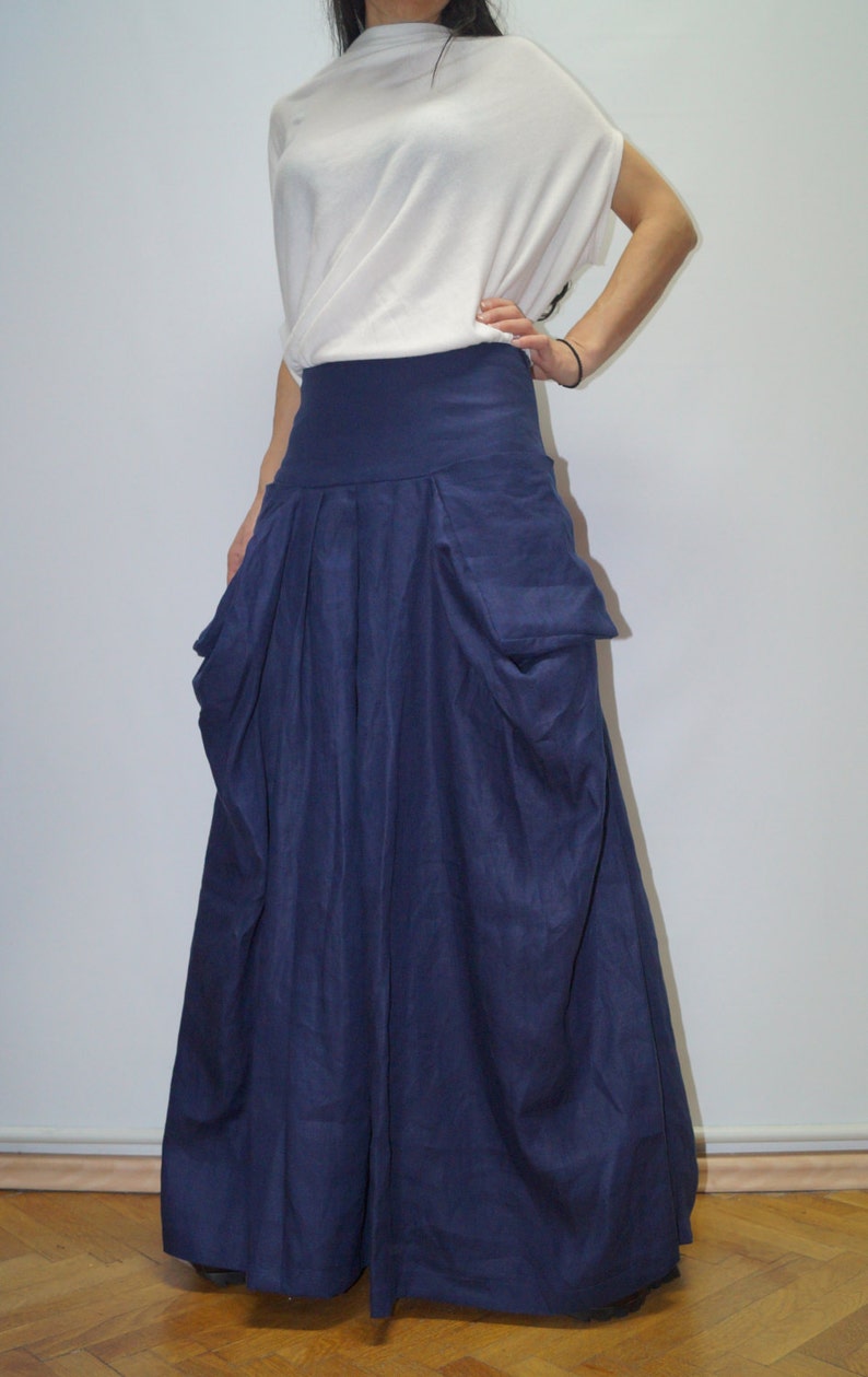 XXL XXXL Skirt/Long Skirt/Relaxed Linen Skirt/Summer Skirt/Maxi Skirt/Extravagant Skirt/Skirt with Pockets/Day Wear/Large Pocket Skirt/F1487 image 3