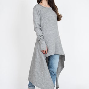 Grey Asymmetrical Sweater/Cozy Sweater/Sweater Dress/Knit Dress/Women Ribbed Sweater/Maxi Blouse/Over Sized Knit Top/Winter Blouse/F1234 image 5