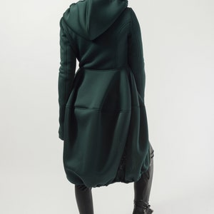 Hooded Long Neoprene Coat/Winter Cape Coat/Neoprene Coat/Long Sleeve Trench Coat/Large Pockets Coat/Autumn Winter Green Coat/F1824 image 5