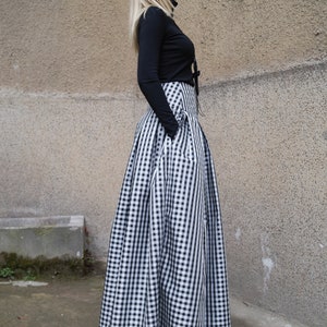 Gingham Lovely Black and White Long Maxi Skirt/high or Low Waist Skirt ...