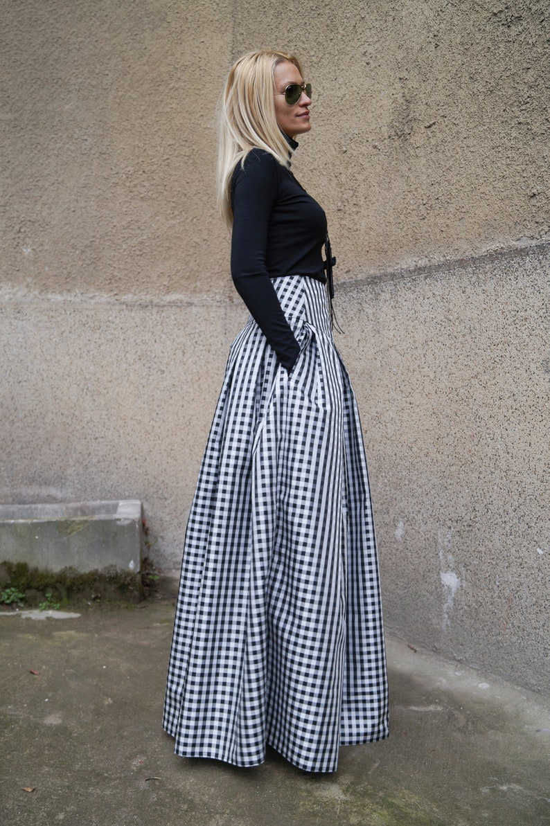 Gingham Lovely Black and White Long Maxi Skirt/high or Low - Etsy