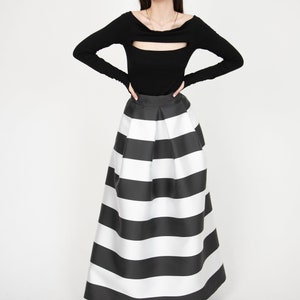 Black/White Long Maxi Skirt/High or Low Waist Skirt/Long Waistband Skirt/Handmade Striped Skirt/Black Stripe Skirt/Formal Skirt/Skirt/F1035 image 2