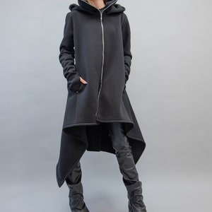 Cowl Neck Sweatshirt/Asymmetrical Hem Top/Oversized Loose Loungewear/Hoodie Top/Cozy Coat/Black Coat/Black Oversized Sweatshirt/F2218 image 3