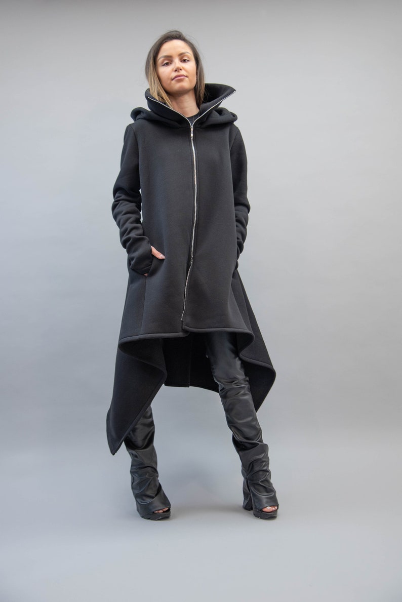 Cowl Neck Sweatshirt/Asymmetrical Hem Top/Oversized Loose Loungewear/Hoodie Top/Cozy Coat/Black Coat/Black Oversized Sweatshirt/F2218 image 3