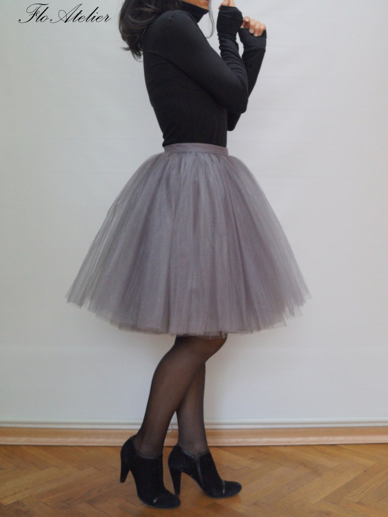 Women Tulle Skirt/Tea Length Tutu Skirt/Princess Skirt/Wedding Skirt/Knee Length Skirt/Gray Skirt/Grey Tutu Skirt/Grunch Skirt/F1294 image 3