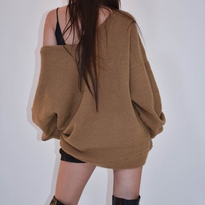 Handmade Oversized Sweater/Knitwear Top/Sweater Dress/Camel Long Pullover/Loose Plus Size Sweater/Off Shoulder Sweater/Camel Blouse/F1806 image 6