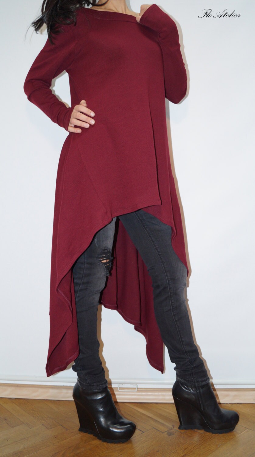 asymmetrical red sweater